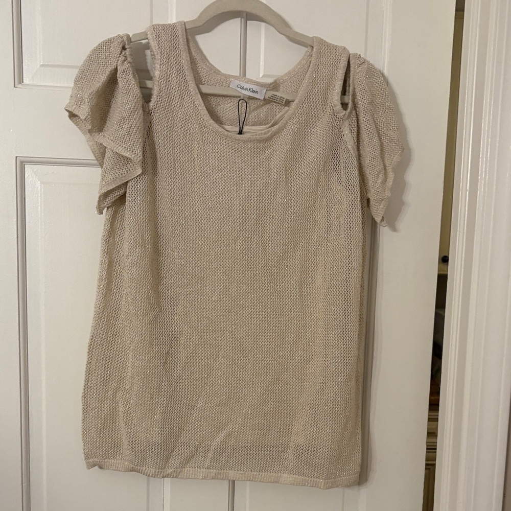 Calvin Klein Beige Mesh Knit Top